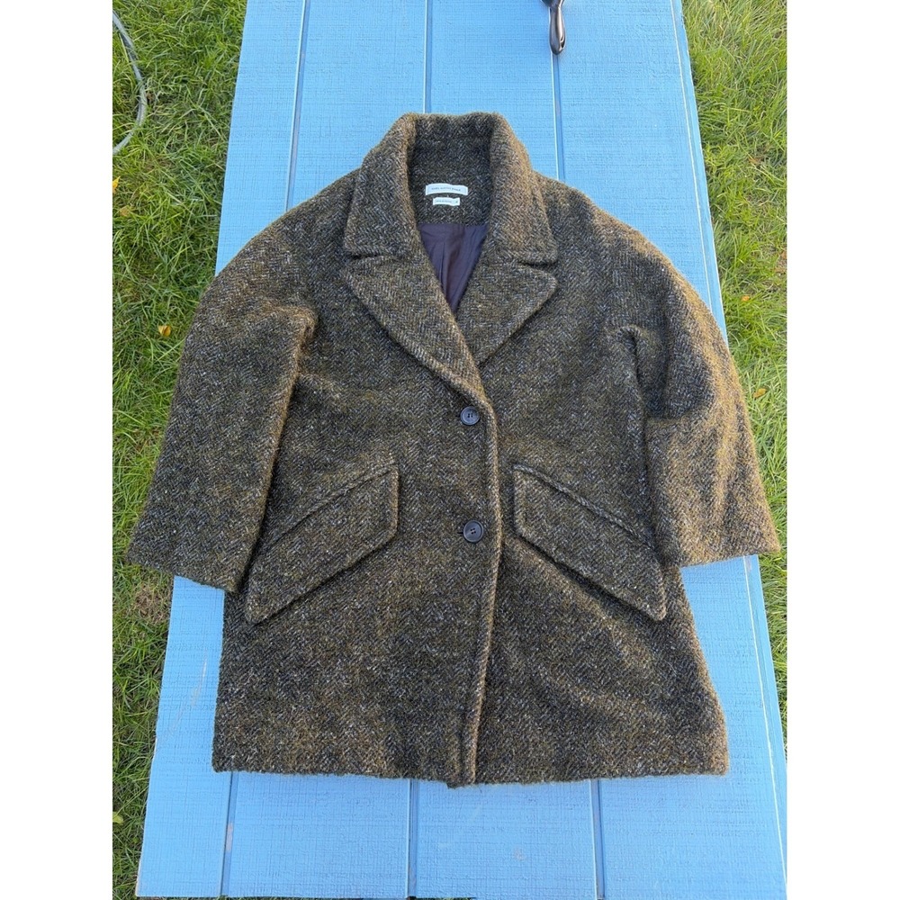 Isabel Marant Etoile Wool Mohair Alpaca Blend Tweed Coat Olive Green Brown 36